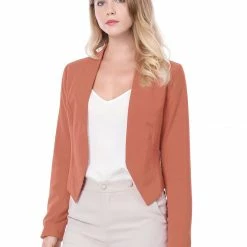 Allegra K Women Collarless Cropped Blazer