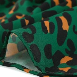 Women Allegra K Leopard Keyhole Neck Long Sleeve Dress