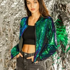 Women Allegra K Sequin Bomber Jacket 54 Women Allegra K Sequin Bomber Jacket