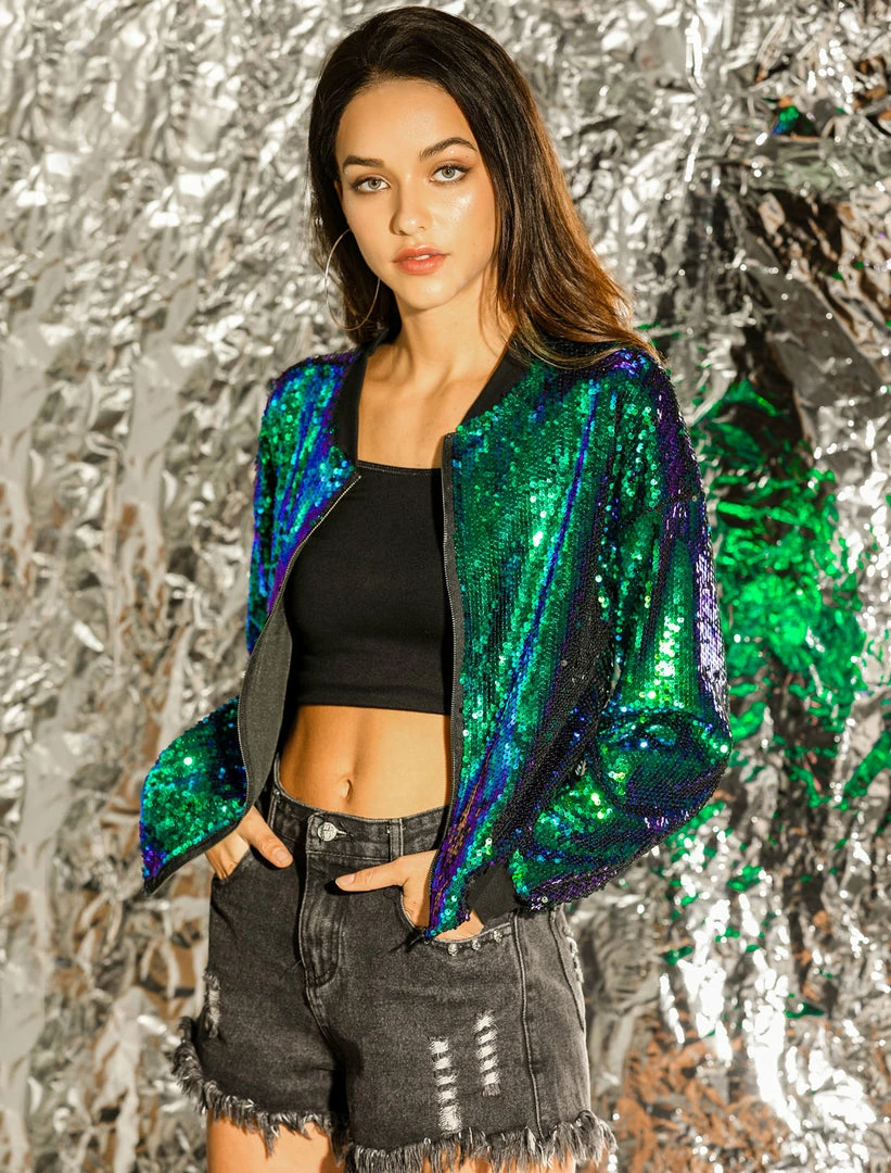 Women Allegra K Sequin Bomber Jacket 12 Women Allegra K Sequin Bomber Jacket