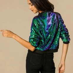 Women Allegra K Sequin Bomber Jacket 56 Women Allegra K Sequin Bomber Jacket