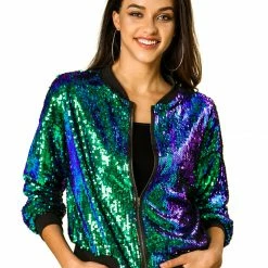 Women Allegra K Sequin Bomber Jacket 52 Women Allegra K Sequin Bomber Jacket