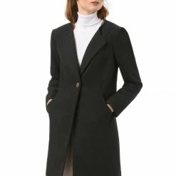Allegra K One Button Collarless Mid-Length Coat