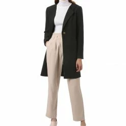 Allegra K One Button Collarless Mid-Length Coat