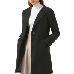 Allegra K One Button Collarless Mid-Length Coat