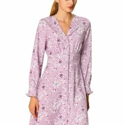 Allegra K Women's Fall Notch Lapel Shirt Dress Long Sleeve Smocked Waist Floral Dress