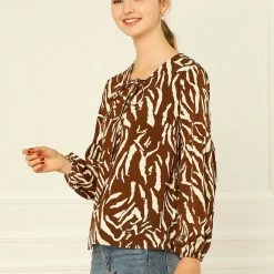 Allegra K Animal Zebra Print Bishop Long Sleeves Loose Tie Neck Blouse Women 13 Allegra K Animal Zebra Print Bishop Long Sleeves Loose Tie Neck Blouse Women
