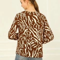 Allegra K Animal Zebra Print Bishop Long Sleeves Loose Tie Neck Blouse Women 14 Allegra K Animal Zebra Print Bishop Long Sleeves Loose Tie Neck Blouse Women