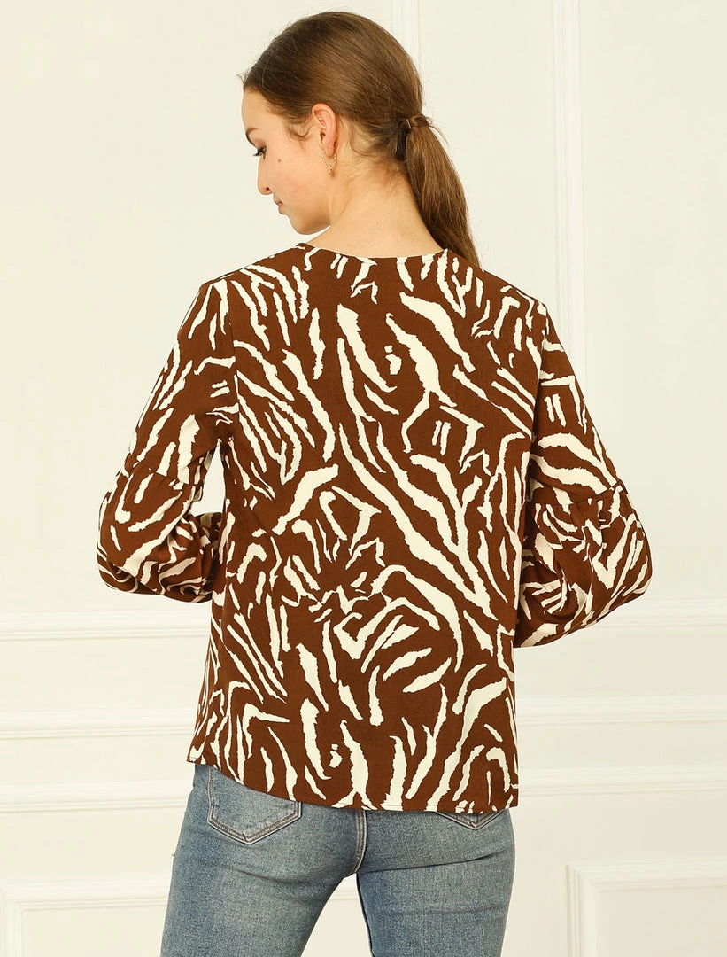 Allegra K Animal Zebra Print Bishop Long Sleeves Loose Tie Neck Blouse Women 8 Allegra K Animal Zebra Print Bishop Long Sleeves Loose Tie Neck Blouse Women