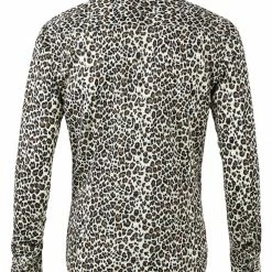 Allegra K Tops Men Vintage Leopard Print Button Down Long Sleeve Cotton Casual Shirt