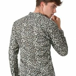 Allegra K Tops Men Vintage Leopard Print Button Down Long Sleeve Cotton Casual Shirt