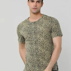 Allegra K Men's Prints Shirts Round Neck Pattern Short Sleeve T Shirt