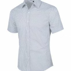Allegra K HZ160403 Men Short Sleeves Cotton Polka Dots Button Up Shirt