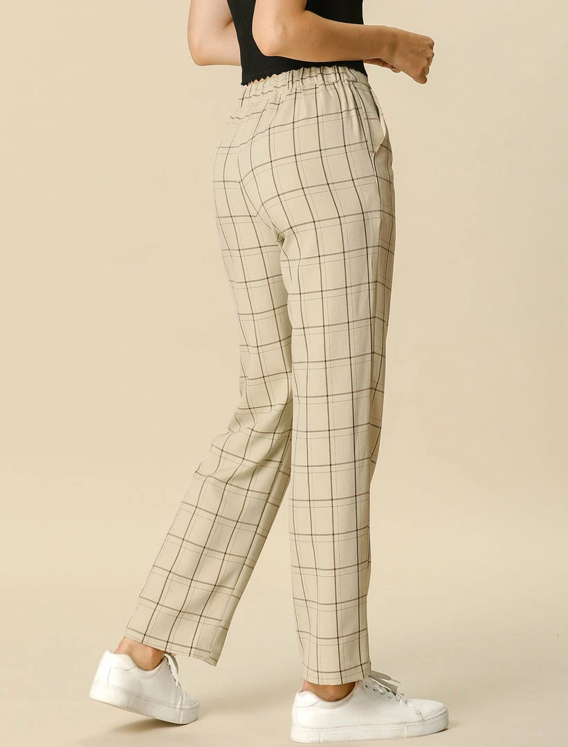 Allegra K Women's Plaid Trousers Pockets Straight Leg Pants 37 Allegra K Women's Plaid Trousers Pockets Straight Leg Pants