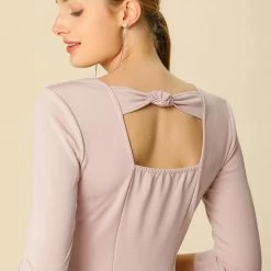 Women Allegra K Half Sleeve Square Neck A Line Dress