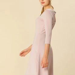 Women Allegra K Half Sleeve Square Neck A Line Dress