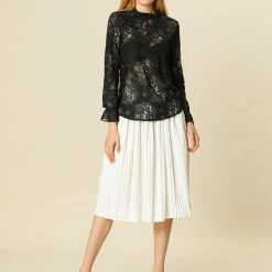 Allegra K Women‘s Chroect Lace See Through Floral Color Block Blouse