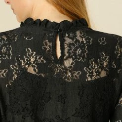 Allegra K Women‘s Chroect Lace See Through Floral Color Block Blouse