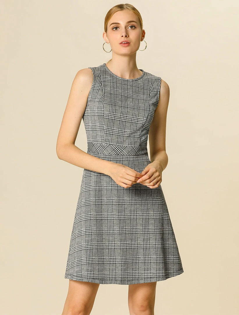 Allegra K Houndstooth Plaid Sleeveless Knit Dress Women 18 Allegra K Houndstooth Plaid Sleeveless Knit Dress Women