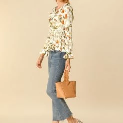 Allegra K Ruffle Lapel V Neck Blouse Long Smocked Elastic Sleeve Floral Peplum Top 13 Allegra K Ruffle Lapel V Neck Blouse Long Smocked Elastic Sleeve Floral Peplum Top