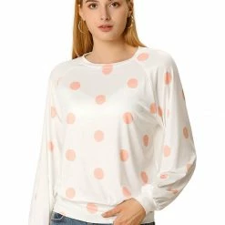 Allegra K Women's Loose Casual Polka Dot Long Sleeve Top