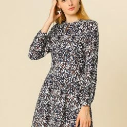 Allegra K Pleated Leopard Dress Women