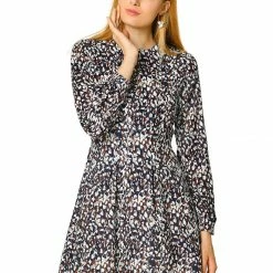 Allegra K Pleated Leopard Dress Women