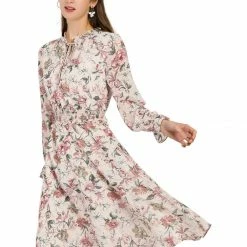 Allegra K Women's Vintage Floral Tie V Neck Smocked Waist Ruffle Dress 23 Allegra K Women's Vintage Floral Tie V Neck Smocked Waist Ruffle Dress