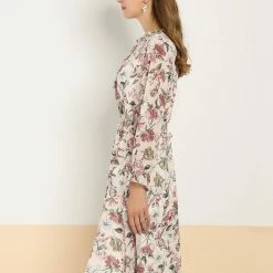 Allegra K Women's Vintage Floral Tie V Neck Smocked Waist Ruffle Dress 25 Allegra K Women's Vintage Floral Tie V Neck Smocked Waist Ruffle Dress