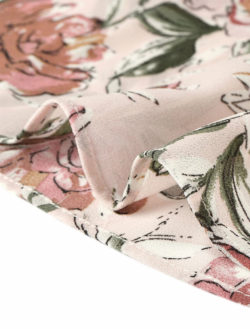 Allegra K Women's Vintage Floral Tie V Neck Smocked Waist Ruffle Dress 15 Allegra K Women's Vintage Floral Tie V Neck Smocked Waist Ruffle Dress