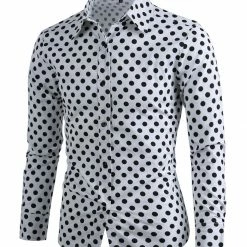 Allegra K Tops Men's Polka Dots Long Sleeve Slim Fit Printed Dress Button Down Shirt