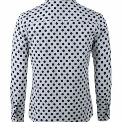 Allegra K Tops Men's Polka Dots Long Sleeve Slim Fit Printed Dress Button Down Shirt