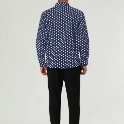 Allegra K Tops Men's Polka Dots Long Sleeve Slim Fit Printed Dress Button Down Shirt