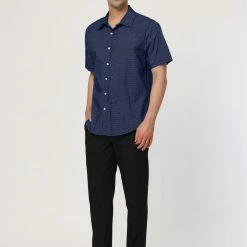 Allegra K HZ160403 Men Short Sleeves Cotton Polka Dots Button Up Shirt