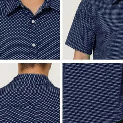 Allegra K HZ160403 Men Short Sleeves Cotton Polka Dots Button Up Shirt