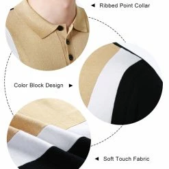 Allegra K Men Color Block Knitted Short Sleeves Golf Polo Shirts