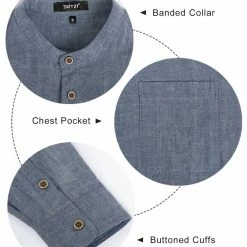 Allegra K Men Banded Collar Shirt Washed Cotton Long Sleeve Casual Button Down Shirts 48 Allegra K Men Banded Collar Shirt Washed Cotton Long Sleeve Casual Button Down Shirts