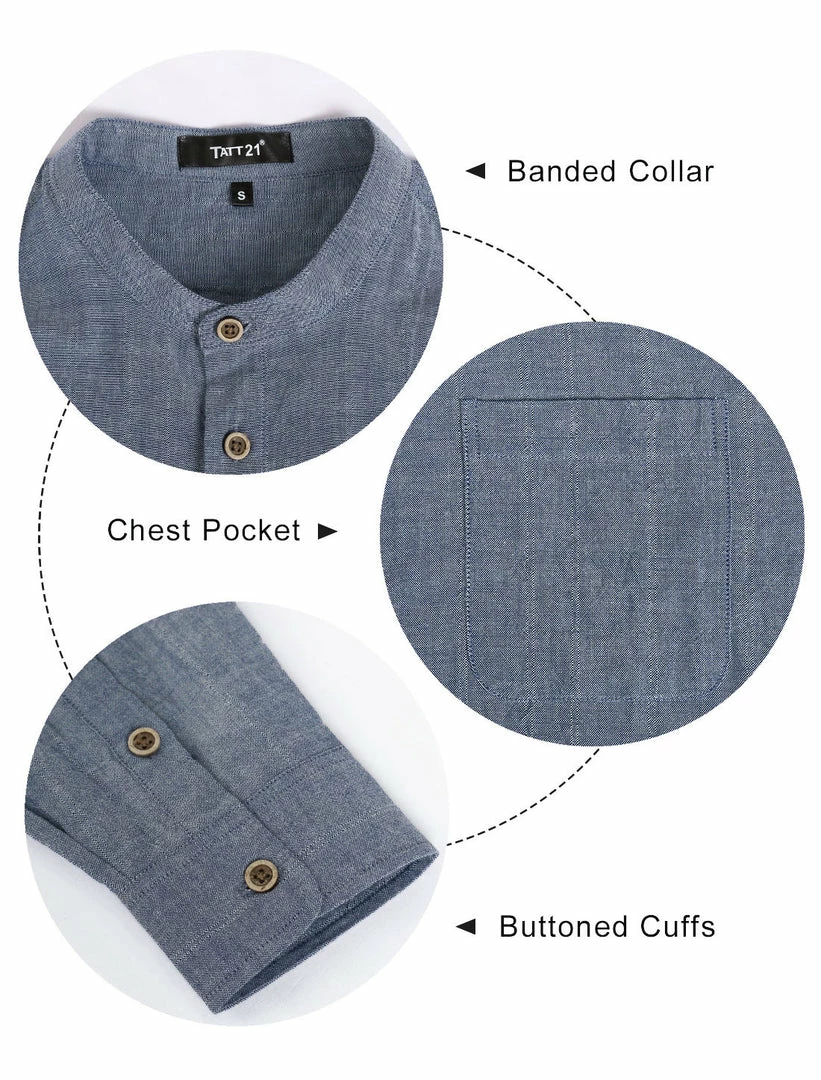 Allegra K Men Banded Collar Shirt Washed Cotton Long Sleeve Casual Button Down Shirts 13 Allegra K Men Banded Collar Shirt Washed Cotton Long Sleeve Casual Button Down Shirts