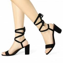 Allegra K Women's Lace Up Chunky Heels Sandals