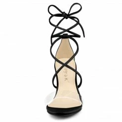 Allegra K Women's Clear Strap Block Heel Lace Up Heels Sandals Shoes 55 Allegra K Women's Clear Strap Block Heel Lace Up Heels Sandals Shoes