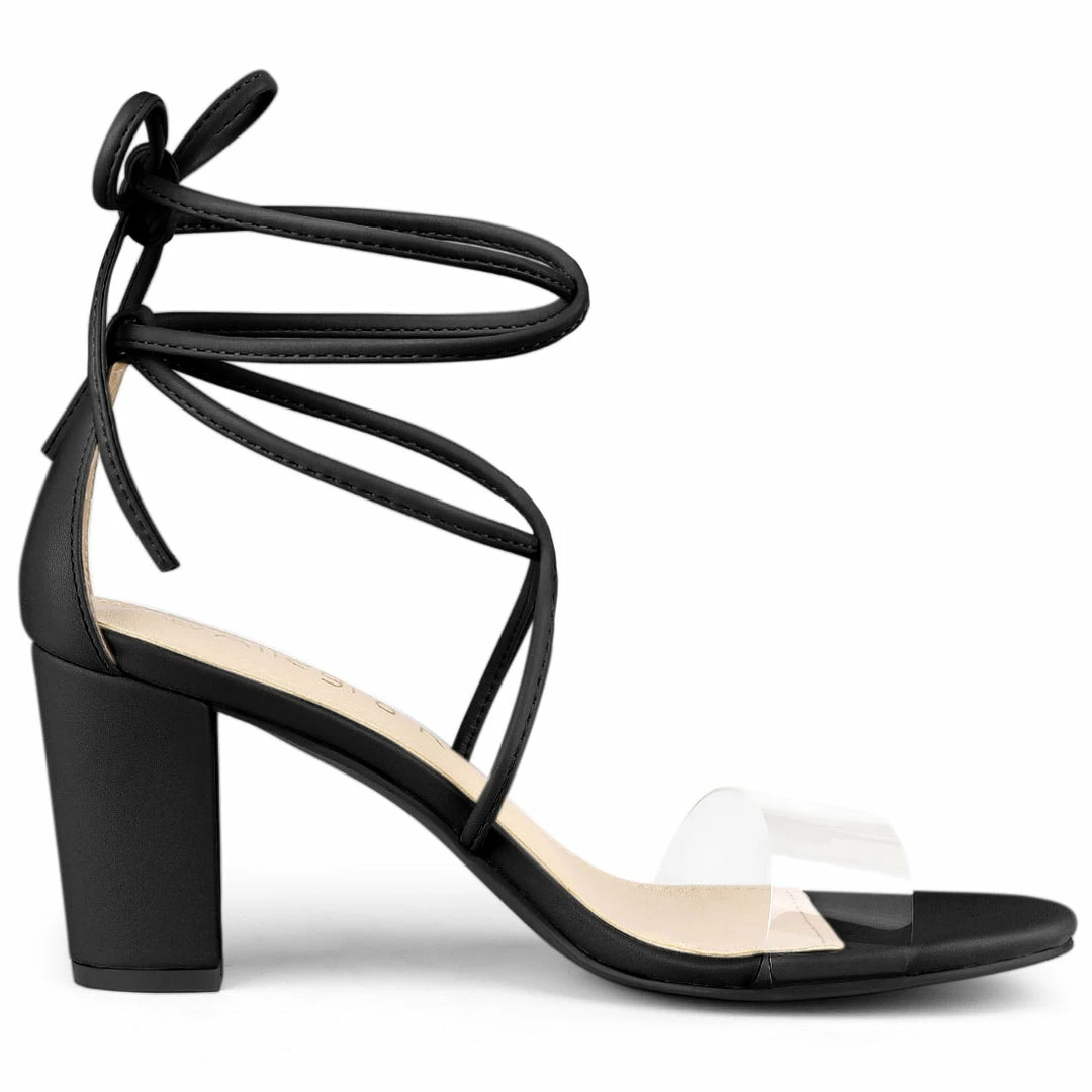 Allegra K Women's Clear Strap Block Heel Lace Up Heels Sandals Shoes 31 Allegra K Women's Clear Strap Block Heel Lace Up Heels Sandals Shoes