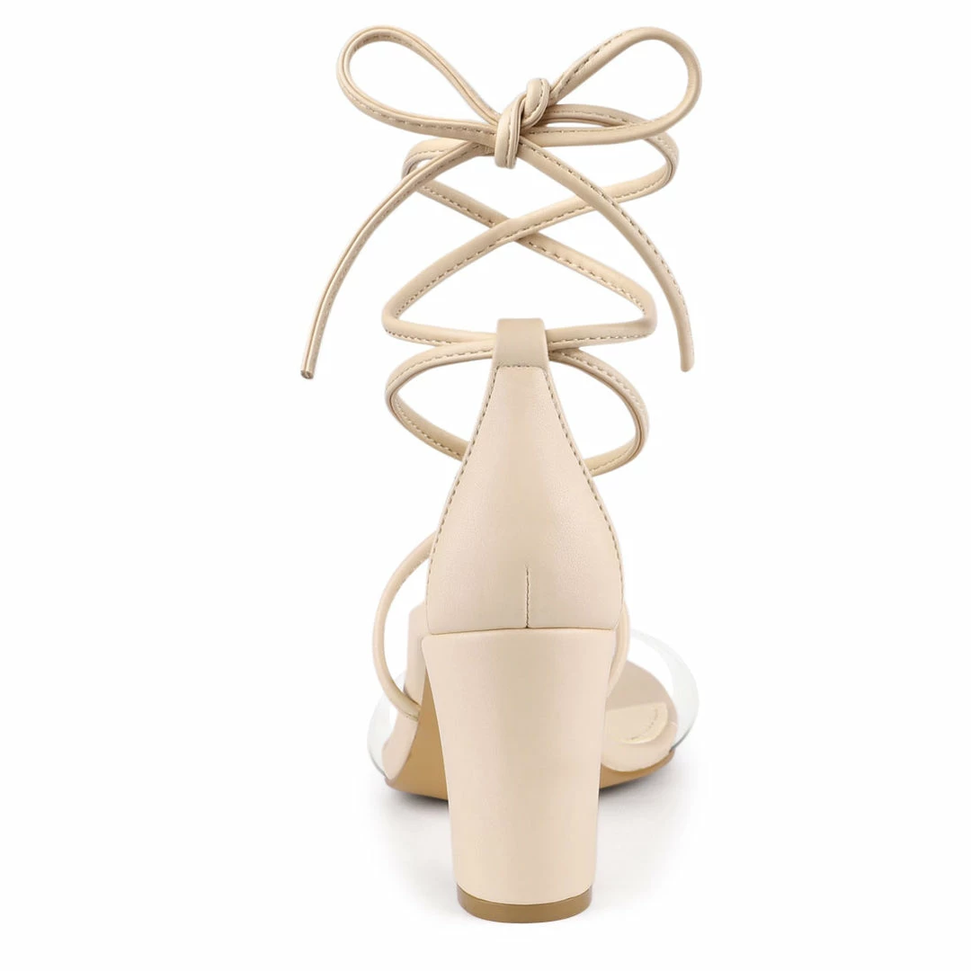 Allegra K Women's Clear Strap Block Heel Lace Up Heels Sandals Shoes 21 Allegra K Women's Clear Strap Block Heel Lace Up Heels Sandals Shoes