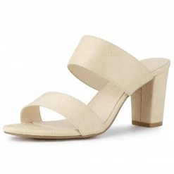 Allegra K Women's Opened Toe Block Heeled Slide Sandals Shoes