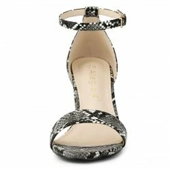 Allegra K Women's Snake Printed Chunky Heels Ankle Strap Sandals