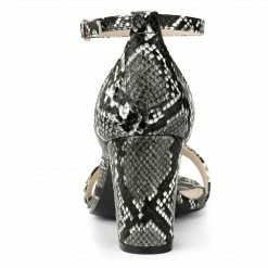 Allegra K Women's Snake Printed Chunky Heels Ankle Strap Sandals
