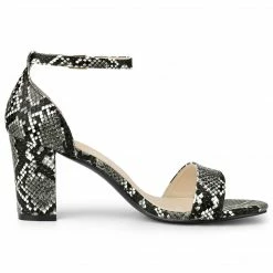 Allegra K Women's Snake Printed Chunky Heels Ankle Strap Sandals