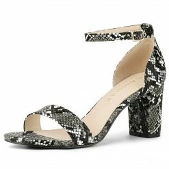 Allegra K Women's Snake Printed Chunky Heels Ankle Strap Sandals
