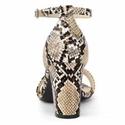 Allegra K Women's Snake Printed Chunky Heels Ankle Strap Sandals