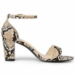Allegra K Women's Snake Printed Chunky Heels Ankle Strap Sandals