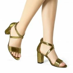 Allegra K Shoes Women's Colorful Cross Strappy Block Heel Sandals